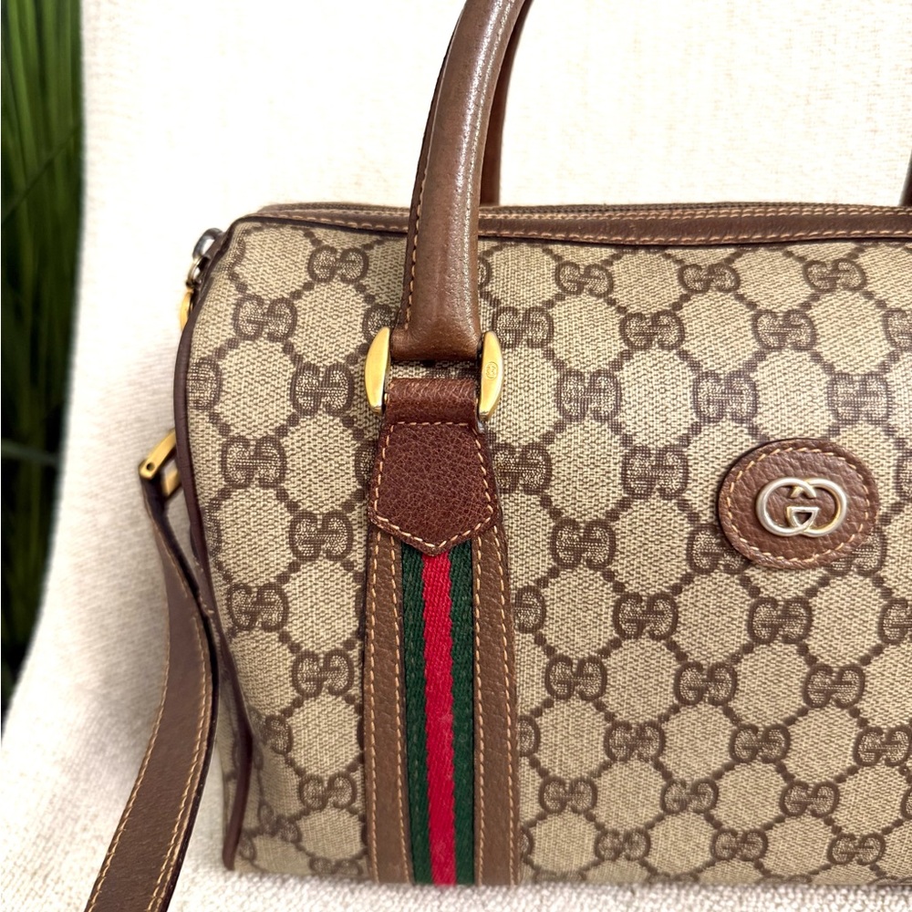 Gucci Brown GG Canvas Satchel with Green and Red Web Stripes - Picture 3 of 16
